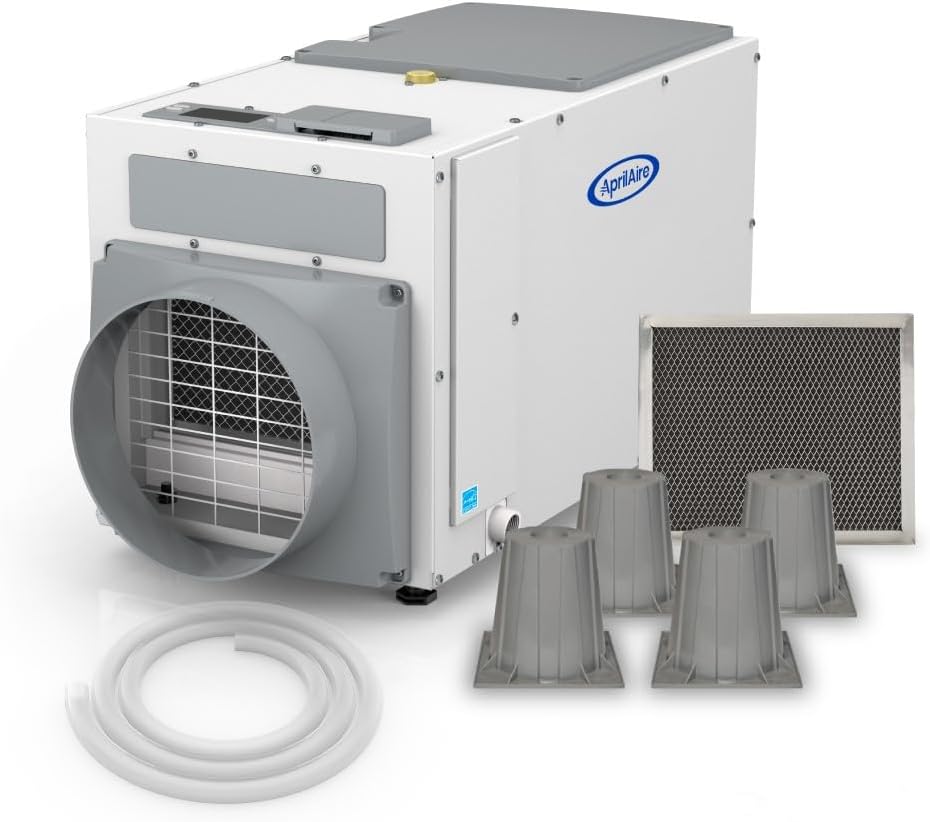 AprilAire E100 Pro Dehumidifier Bundle - 100 Pint Whole House Dehumidifier - Full Complete Kit - Crawl Spaces, Basements, Whole Homes, Commercial up to 5,500 sq. ft - 5 Year Warranty Included image