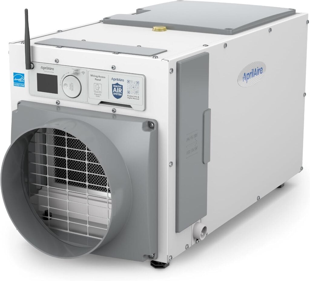 AprilAire E100W Pro Smart WiFi 100-Pint Whole House Dehumidifier – App Control, Energy Star, Covers Up to 5,500 Sq Ft – Basement & Crawl Space Commercial Grade – 5-Year Warranty image