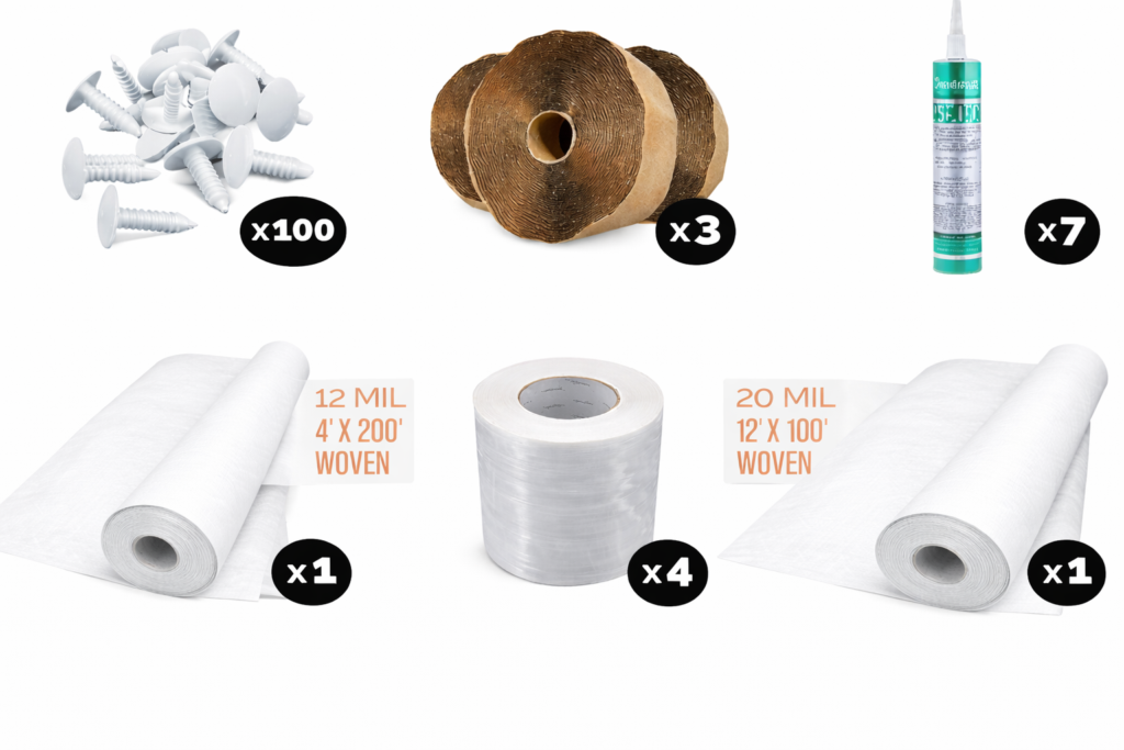 Whitecap Crawl Space Vapor Barrier Encapsulation Kit – 12 & 20 Mil Woven Barrier for 2,000 Sq. Ft., Vapor Barrier Tape, Sealant, Butyl Tape & Installation Fasteners Included image