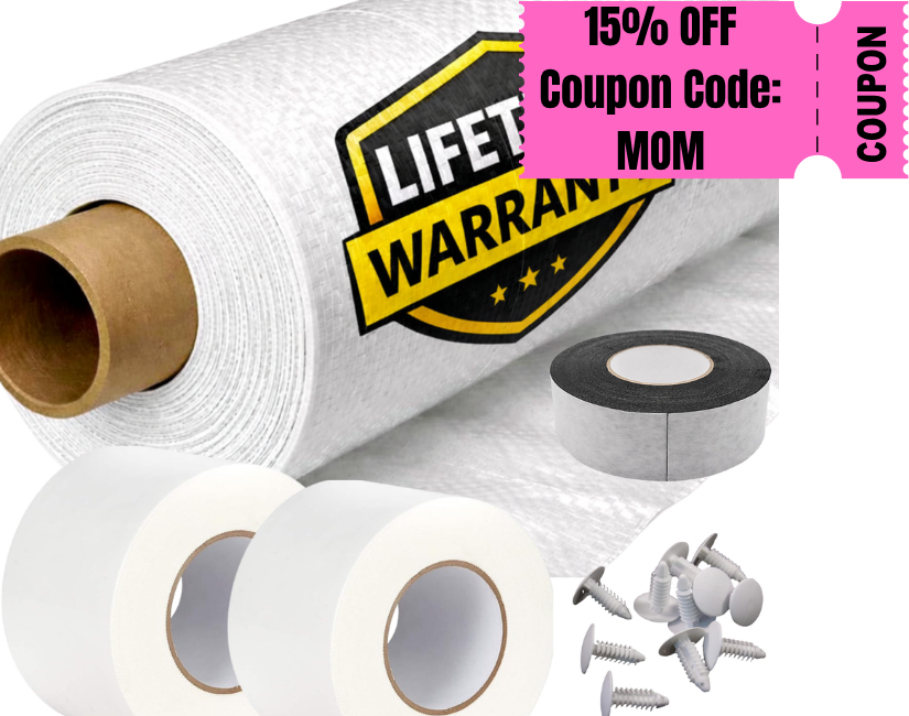 20 Mil Vapor Barrier Encapsulation Kit – 20 Mil Woven Barrier, 1,200 Sq. Ft., 2 Rolls Of Vapor Barrier Tape, 1 Roll Of Butyl Tape & 100 Installation Fasteners Included image