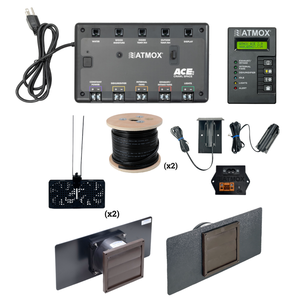 ATMOX Crawl Space Moisture Control Kit – ACE 2.0 Controller w/Sensors, Exhaust & Intake Fans (225 CFM), Circulation Fans (165 CFM), Dehumidifier Relay, Covers 1,200 Sq Ft image